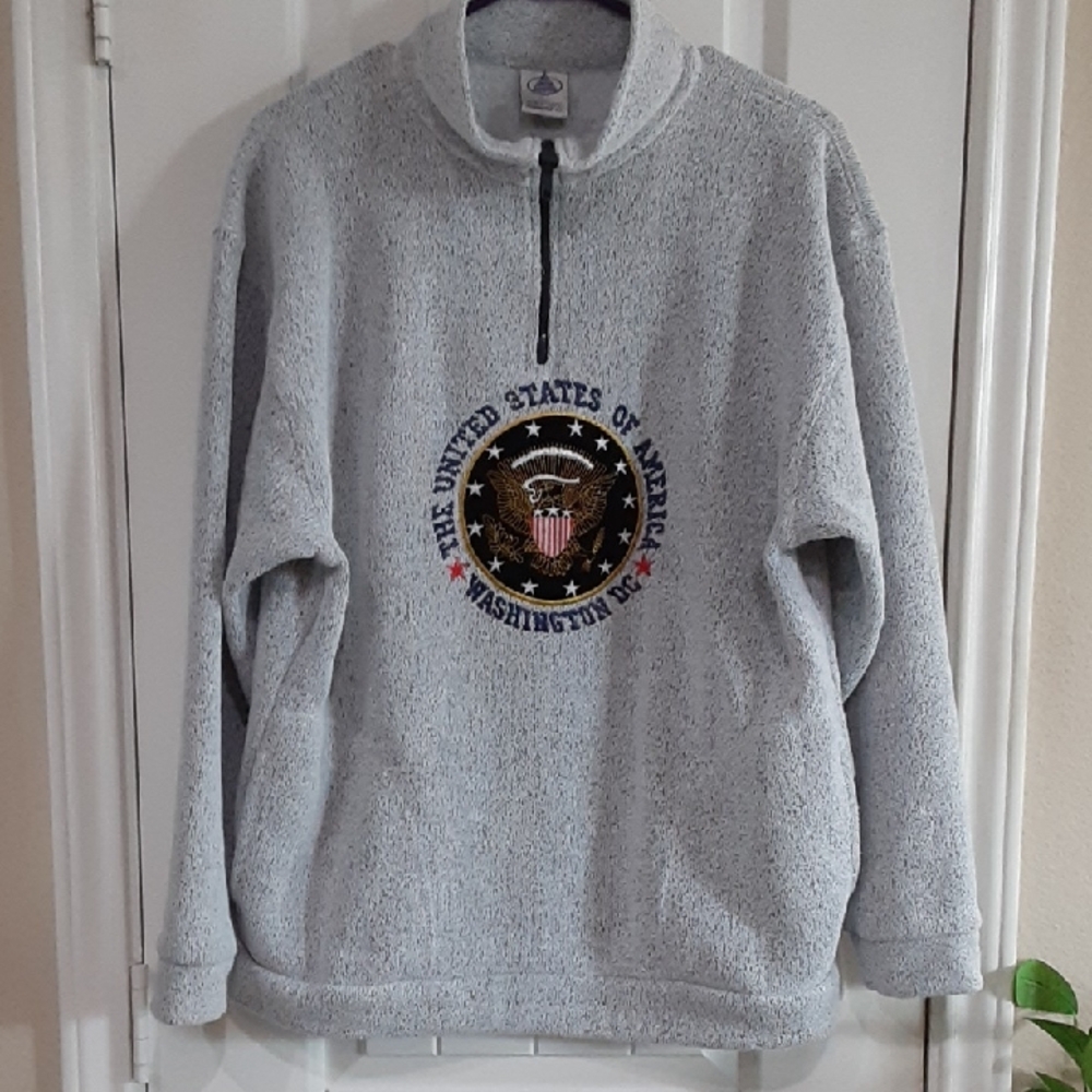 VTG Washington DC Fleece Quarter Zip Sweatshirt L Salt Pepper Abercrombie EUC